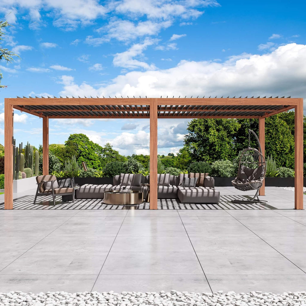 Alora 10' x 20' Luxury Outdoor Louvered Pergola (Wood-Grain Aluminum) (SAK42670)