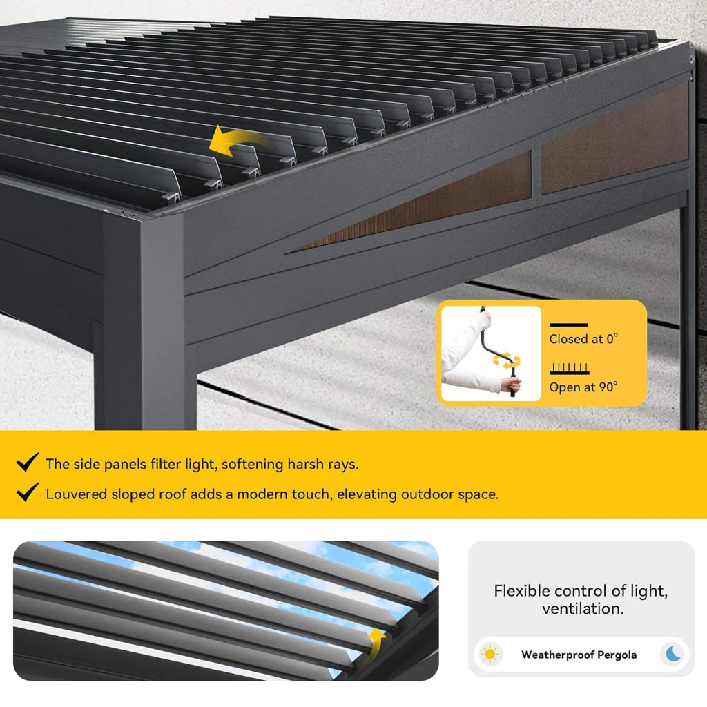 Alora 10' x 20' Wall-Mounted Louvered Pergola (SAK91537)