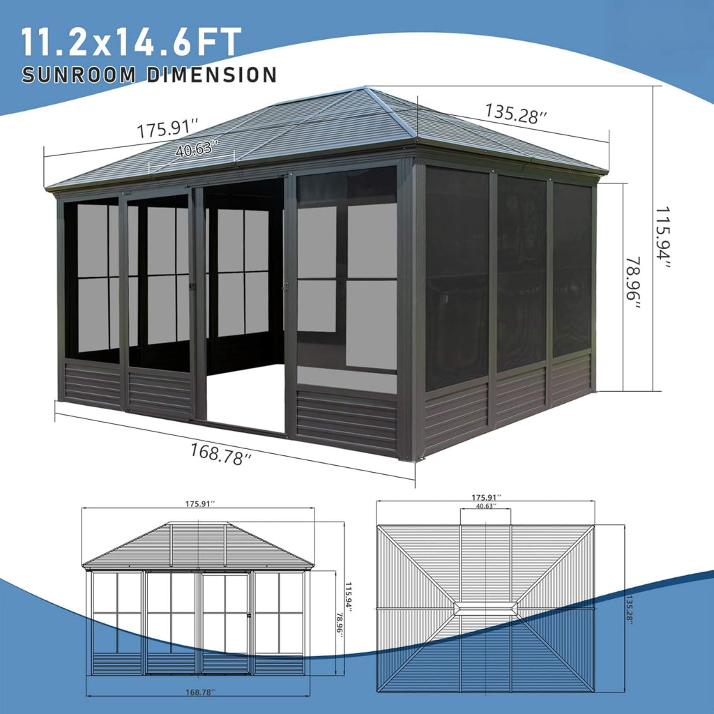 Alora Meridian 11' x 14' Premium Four-Season Outdoor Aluminum Gazebo Sunroom (SAK88776)