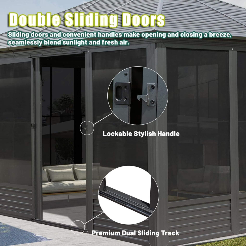 Alora Meridian 11' x 14' Premium Four-Season Outdoor Aluminum Gazebo Sunroom (SAK88776)