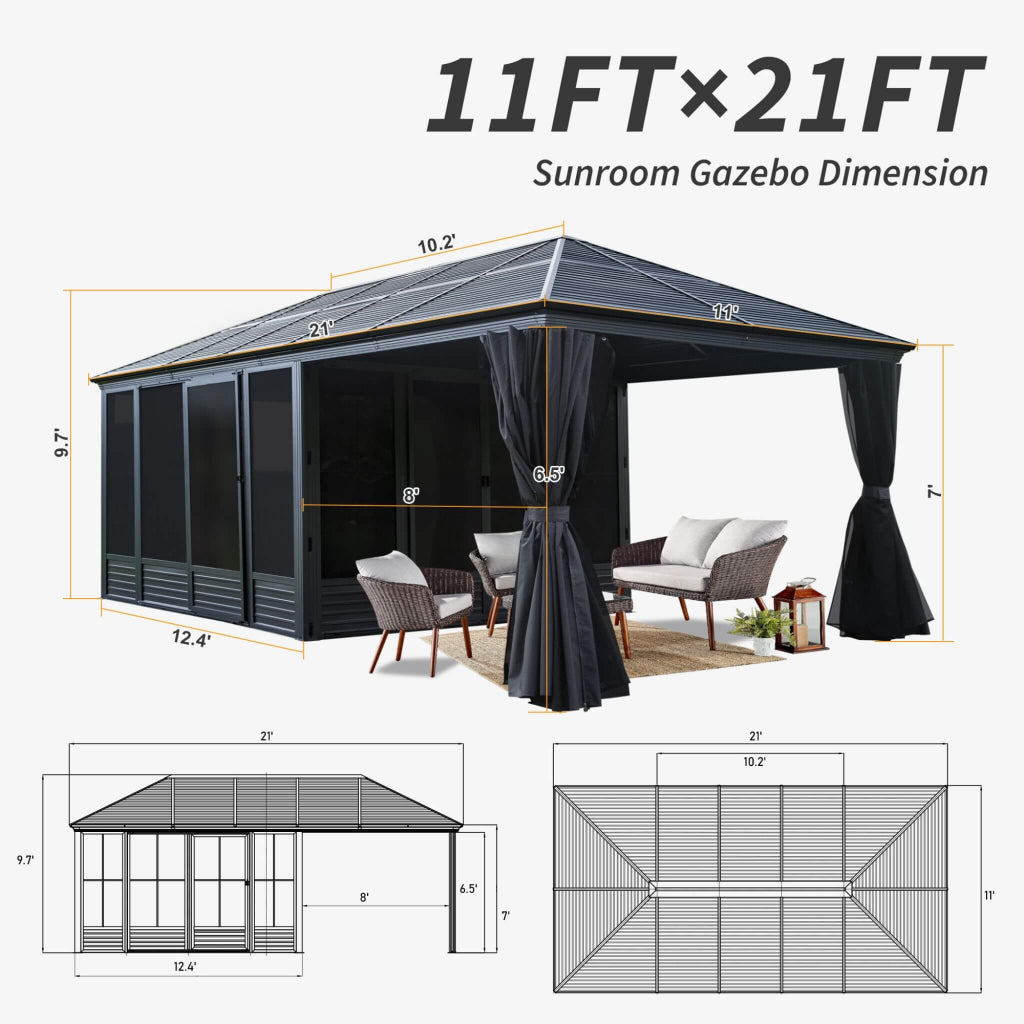 Alora 11' x 21' Outdoor All-Season Solarium Sunroom Gazebo (SAK42018)