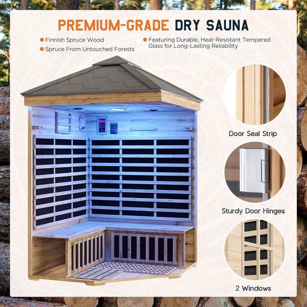 Thermora Monaco 4-Person Low EMF Infrared Sauna (Spruce Wood) (SAK16270)