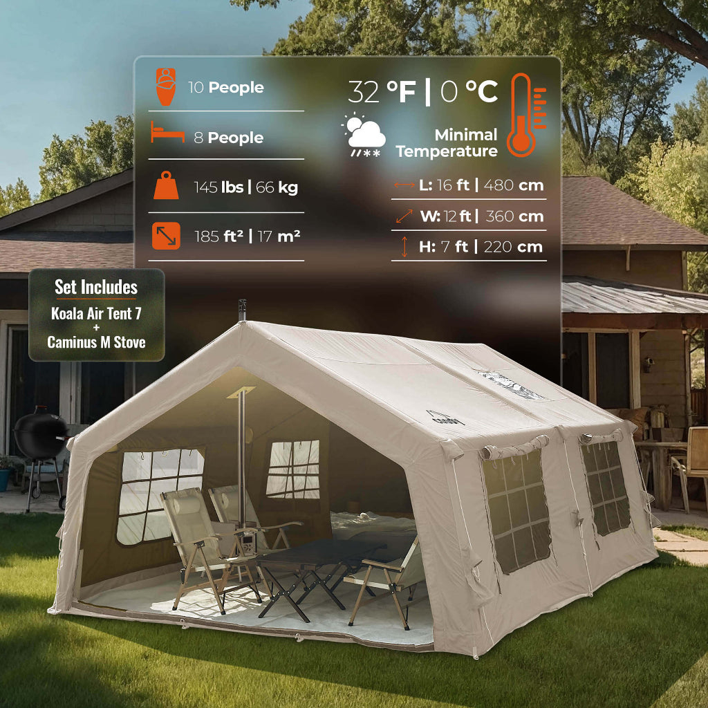 Coody 17.2 Inflatable Air Tent with Caminus M Wood Stove