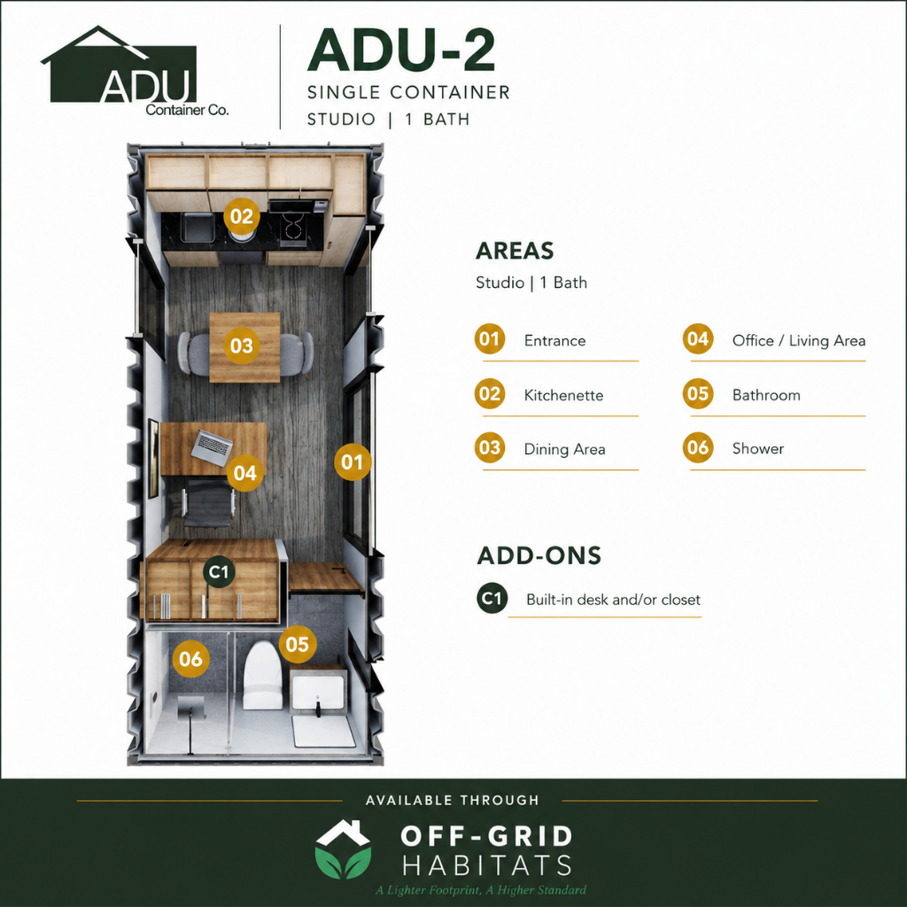 ADU-Container Co. ADU-2 | Modern Backyard Studio, Guest Suite & Home Office