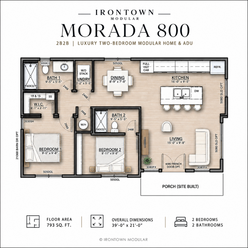 Irontown Morada 800 2B2B | Luxury Two-Bedroom Modular Home & ADU