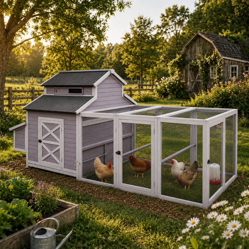 Large Portable Chicken Coop with Run & 3 Nesting Boxes | Backyard Poultry Shelter (SAK18263)