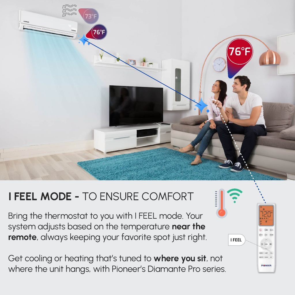 Pioneer Diamante Pro™ 9,000 BTU 20 SEER2 High-Wall Ductless Mini-Split Heat Pump System