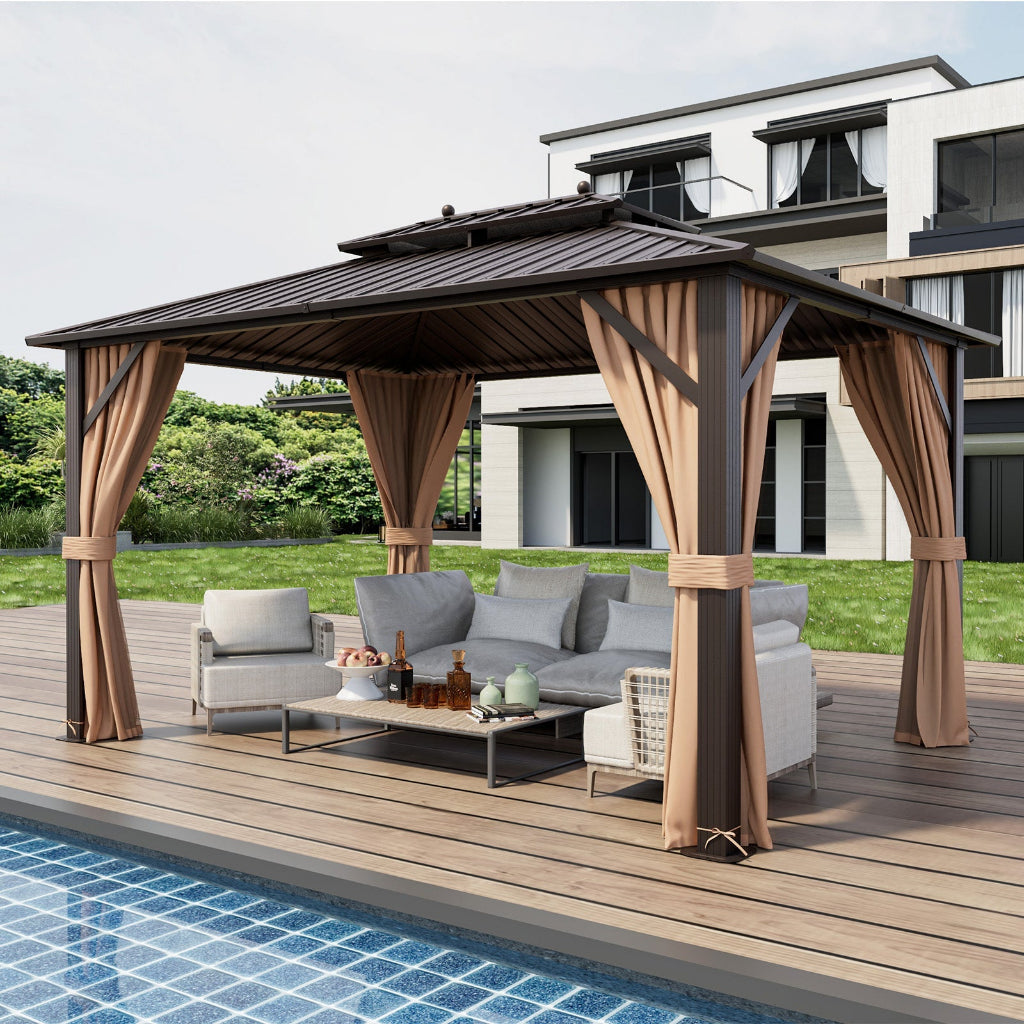 10' x 13' Double-Roof Hardtop Patio Gazebo