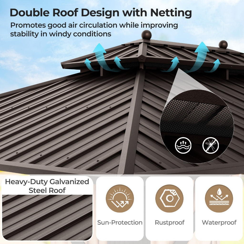 10' x 13' Double-Roof Hardtop Patio Gazebo