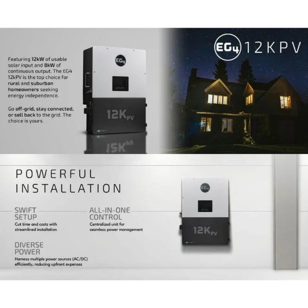 EG4 12kPV Hybrid Inverter 12000W Input 120/240V Split Phase | All-In-One Hybrid Solar Inverter