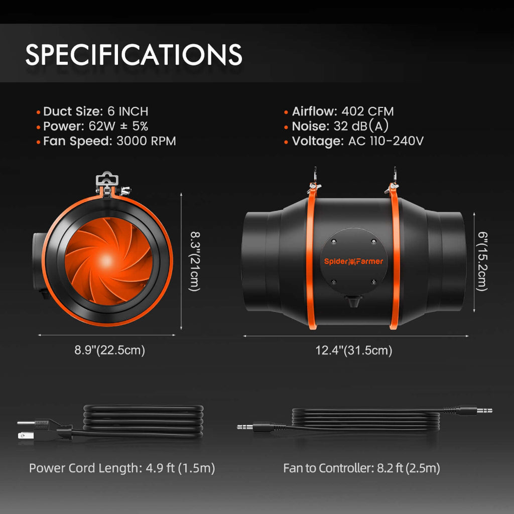 Spider Farmer G1000W x 2 LED Grow Lights + 5' x 10' Grow Tent + 6" Inline Fan Combo with Temperature and Humidity Controller + 6" Clip Fan