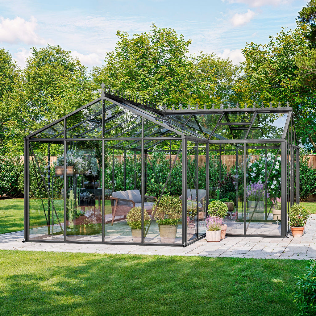 Bloom Cabin Aluminum T-Shape Orangerie Greenhouse | Luxury European Garden Conservatory