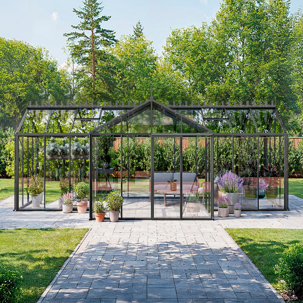 Bloom Cabin Aluminum T-Shape Orangerie Greenhouse | Luxury European Garden Conservatory