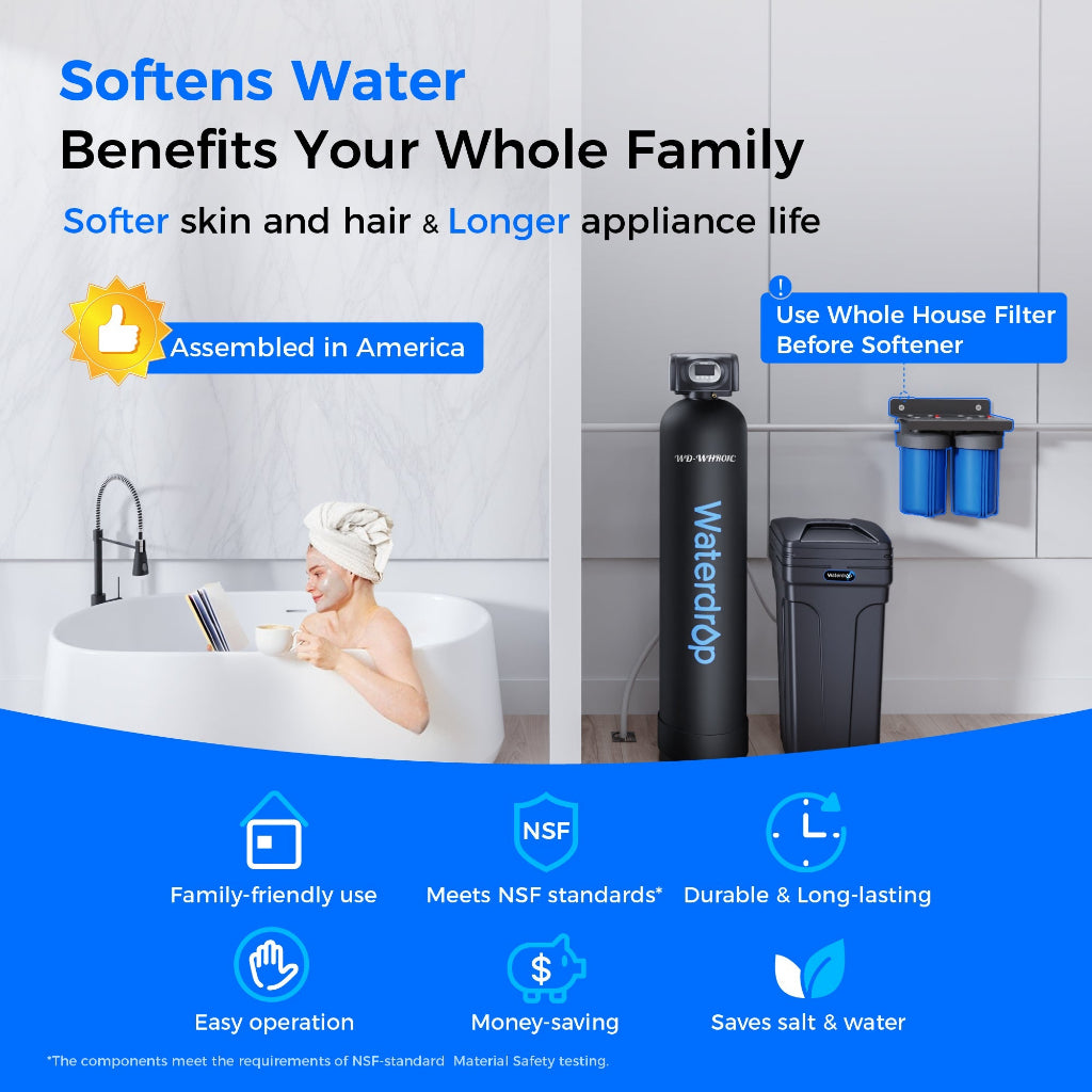Waterdrop WHR01B 48,000 Grain Whole House Water Softener System