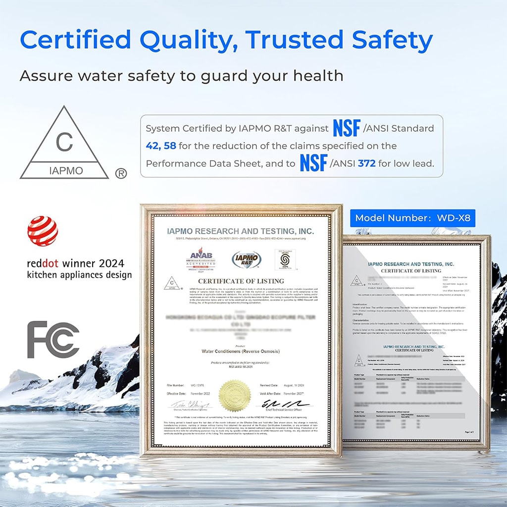 Waterdrop X8 800 GPD Tankless Reverse Osmosis Water Filtration System