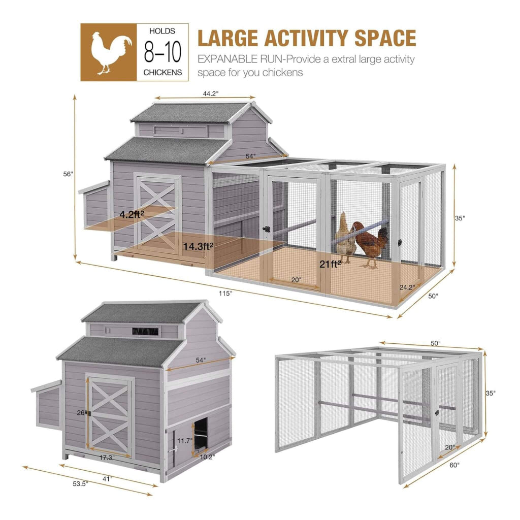 Large Portable Chicken Coop with Run & 3 Nesting Boxes | Backyard Poultry Shelter (SAK18263)