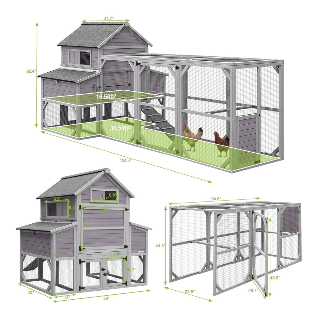 Large Wooden Chicken Coop with Run & 6 Nesting Boxes | Homestead Poultry Shelter (SAK96430)