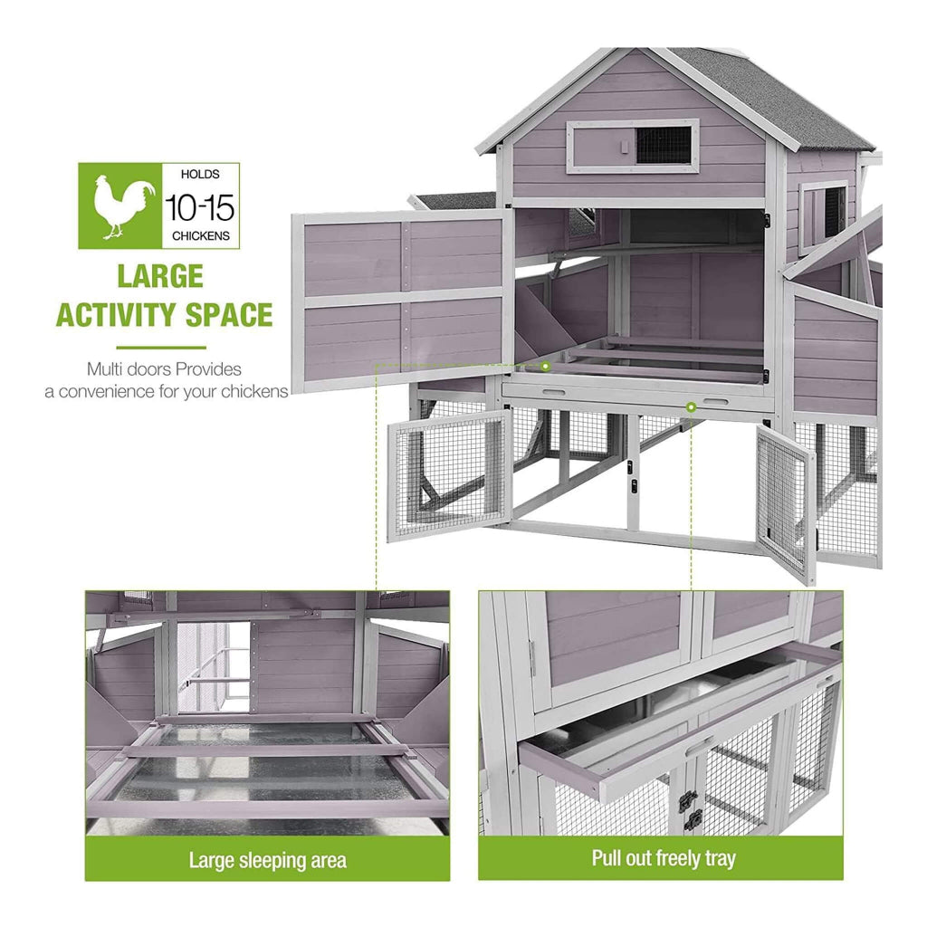 Large Wooden Chicken Coop with Run & 6 Nesting Boxes | Homestead Poultry Shelter (SAK96430)