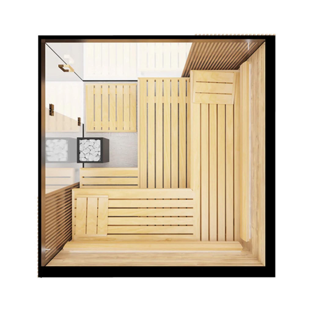 ThermaSol Aalto 4-Person Indoor Semi-Panoramic Glass Sauna Cabin (SAK13285)