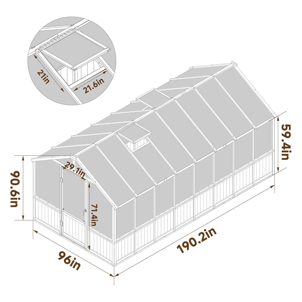 8' x 16' Heavy-Duty Wooden Greenhouse (SAK18467)