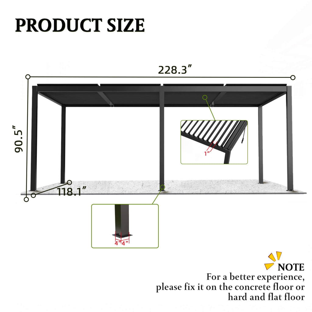 Alora 10' x 19' Powder-Coated Aluminum Louvered Pergola (SAK78345)