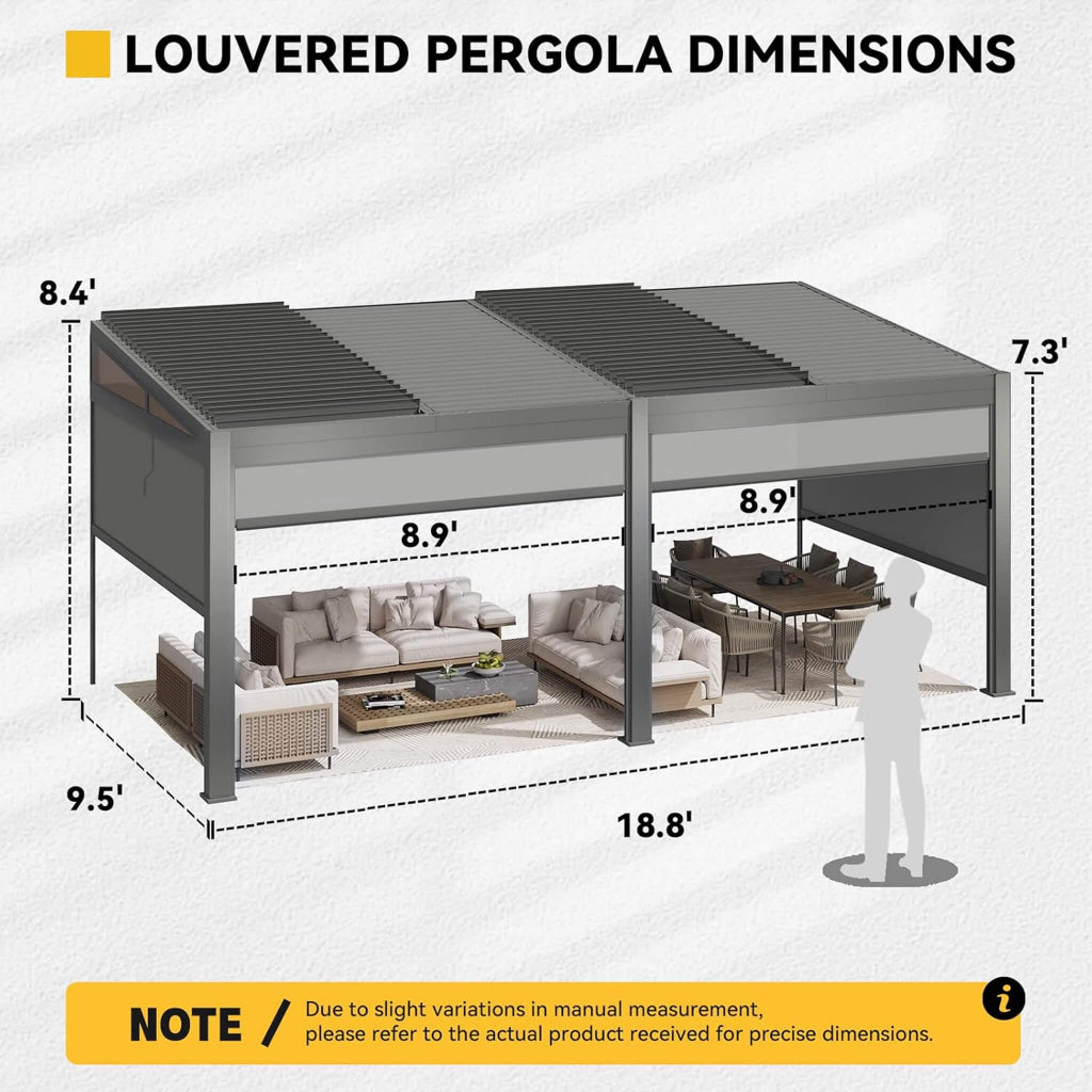 Alora 10' x 20' Wall-Mounted Louvered Pergola (SAK91537)