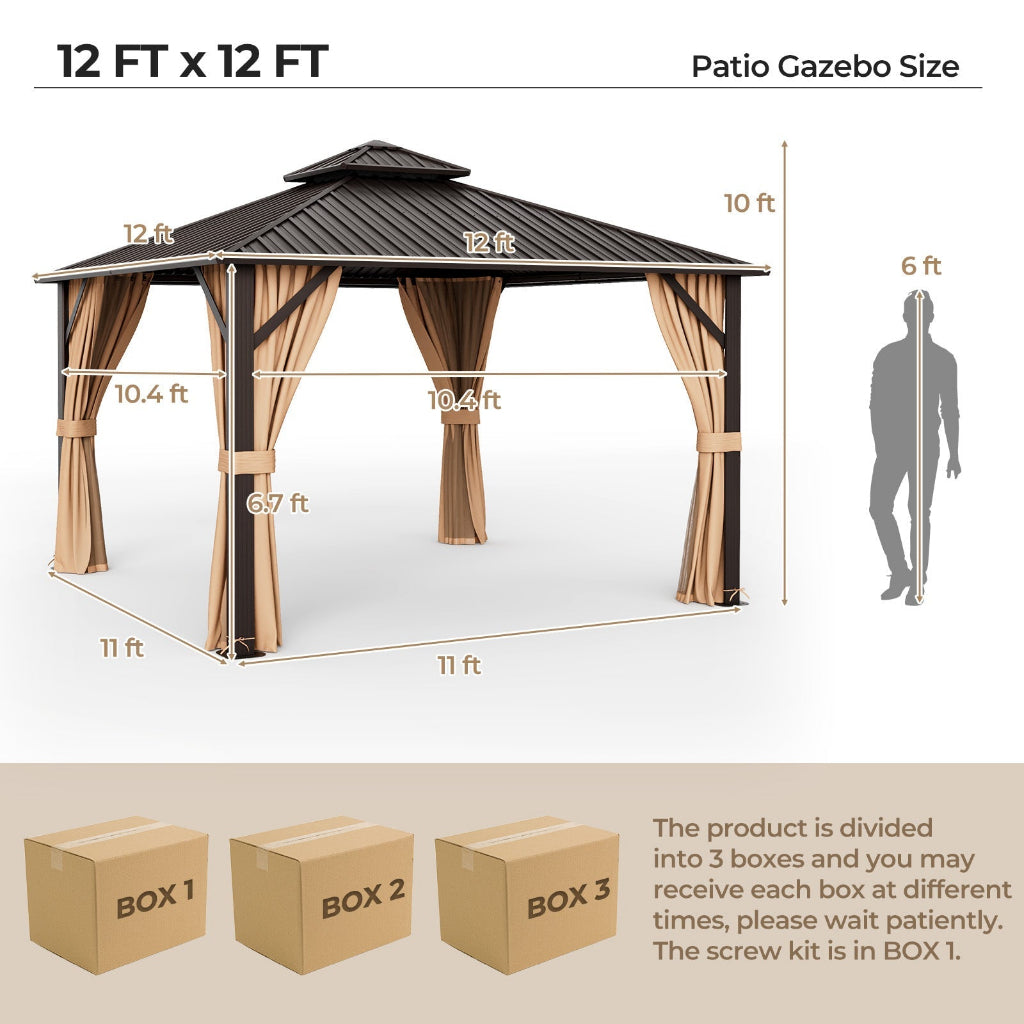 12' x 12' Double-Roof Hardtop Patio Gazebo