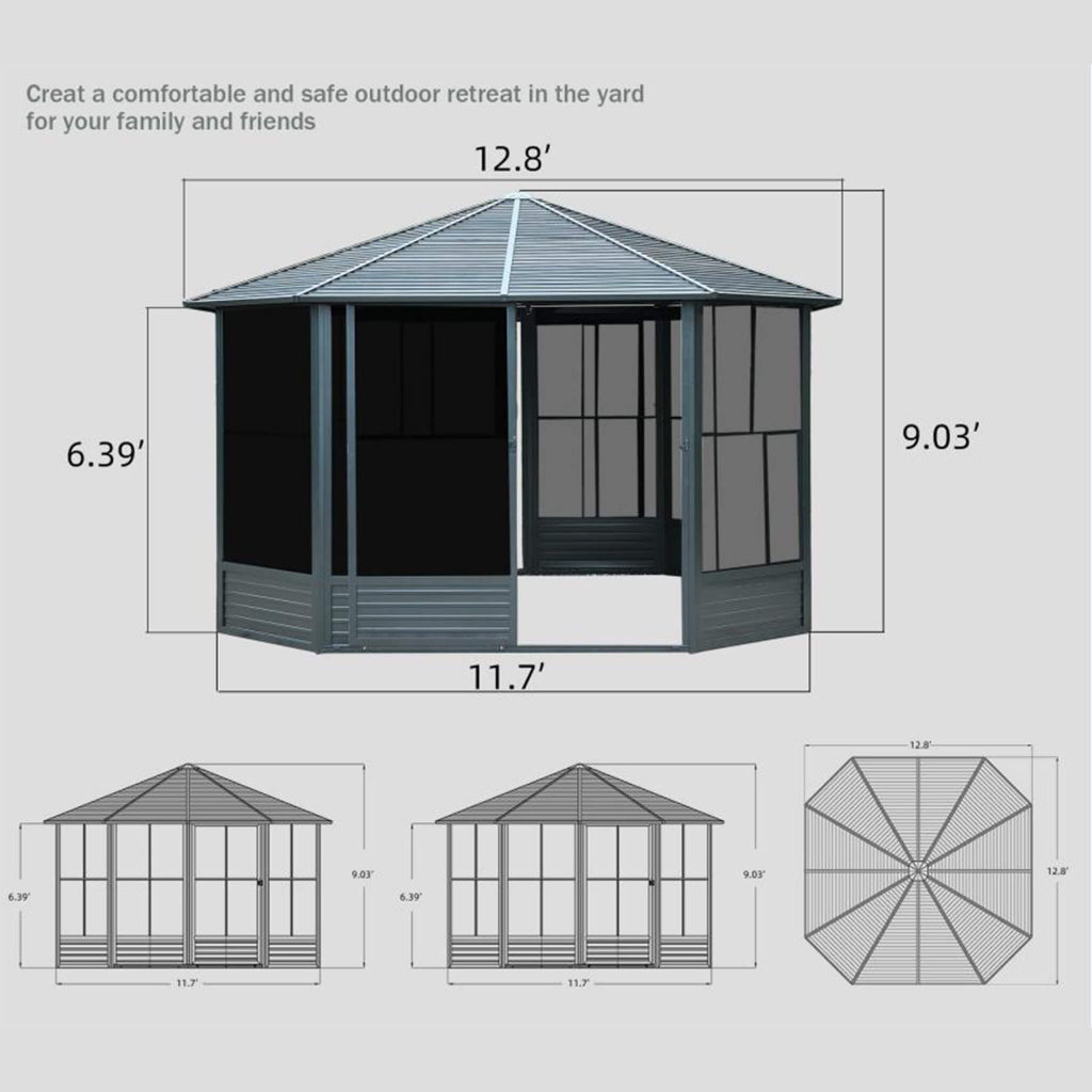 Alora 12' x 12' Large Octagonal Sunroom Solarium (SAK47843)