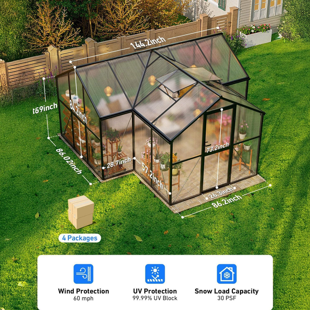 12' x 12' T-Shape Polycarbonate Greenhouse (SAK27460)