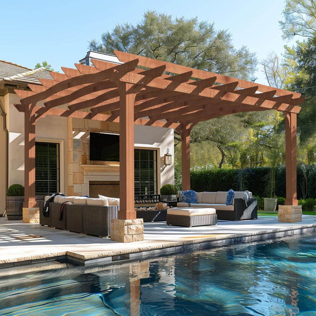 Alora 12' x 14' Cedar Wood Gazebo Pergola (Arched Roof) (SAK68194)