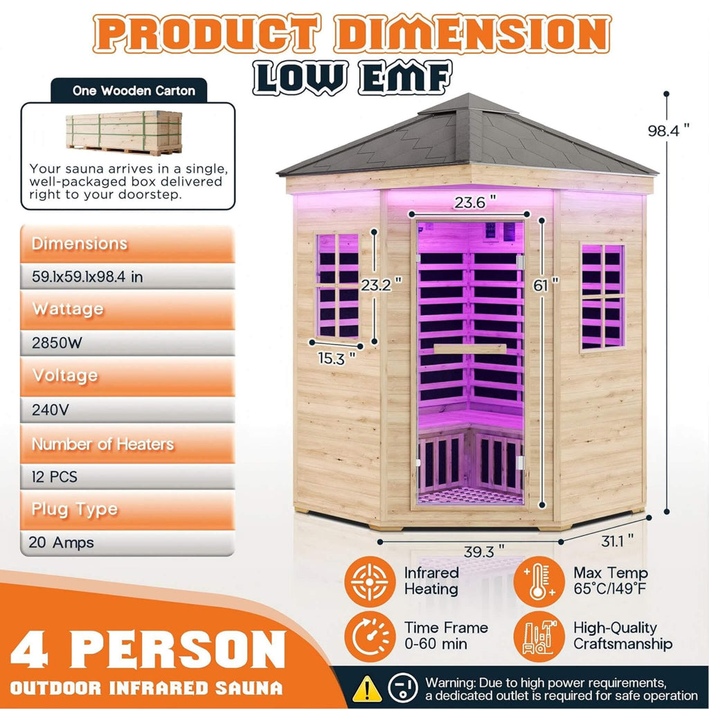 Thermora Monaco 4-Person Low EMF Infrared Sauna (Spruce Wood) (SAK16270)