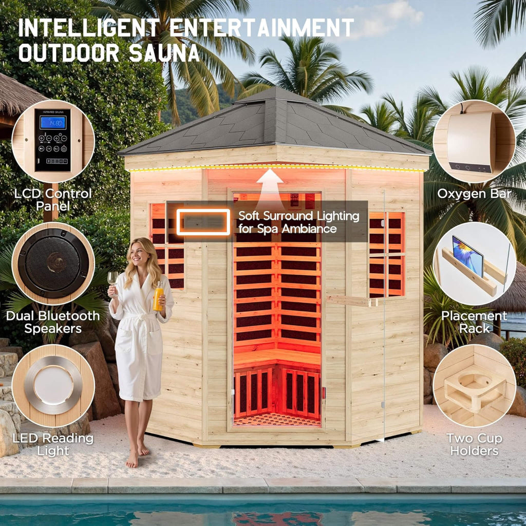 Thermora Monaco 4-Person Low EMF Infrared Sauna (Spruce Wood) (SAK16270)