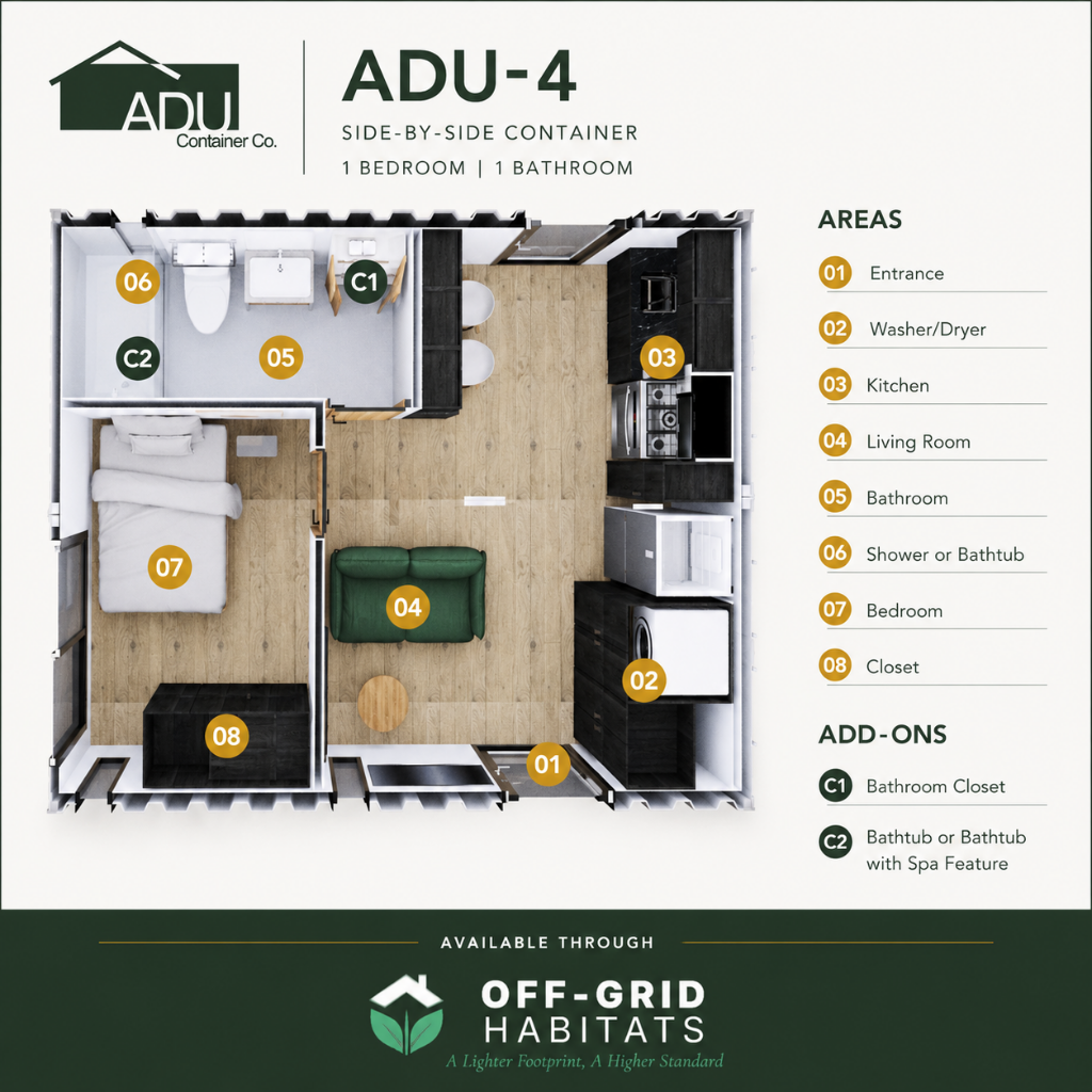 ADU-Container Co. ADU-4 | Modern 1 Bedroom Container Home & ADU
