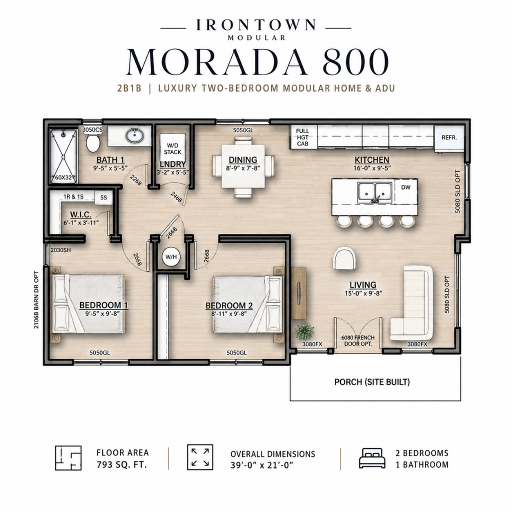 Irontown Morada 800 2B1B | Luxury Two-Bedroom Modular Home & ADU
