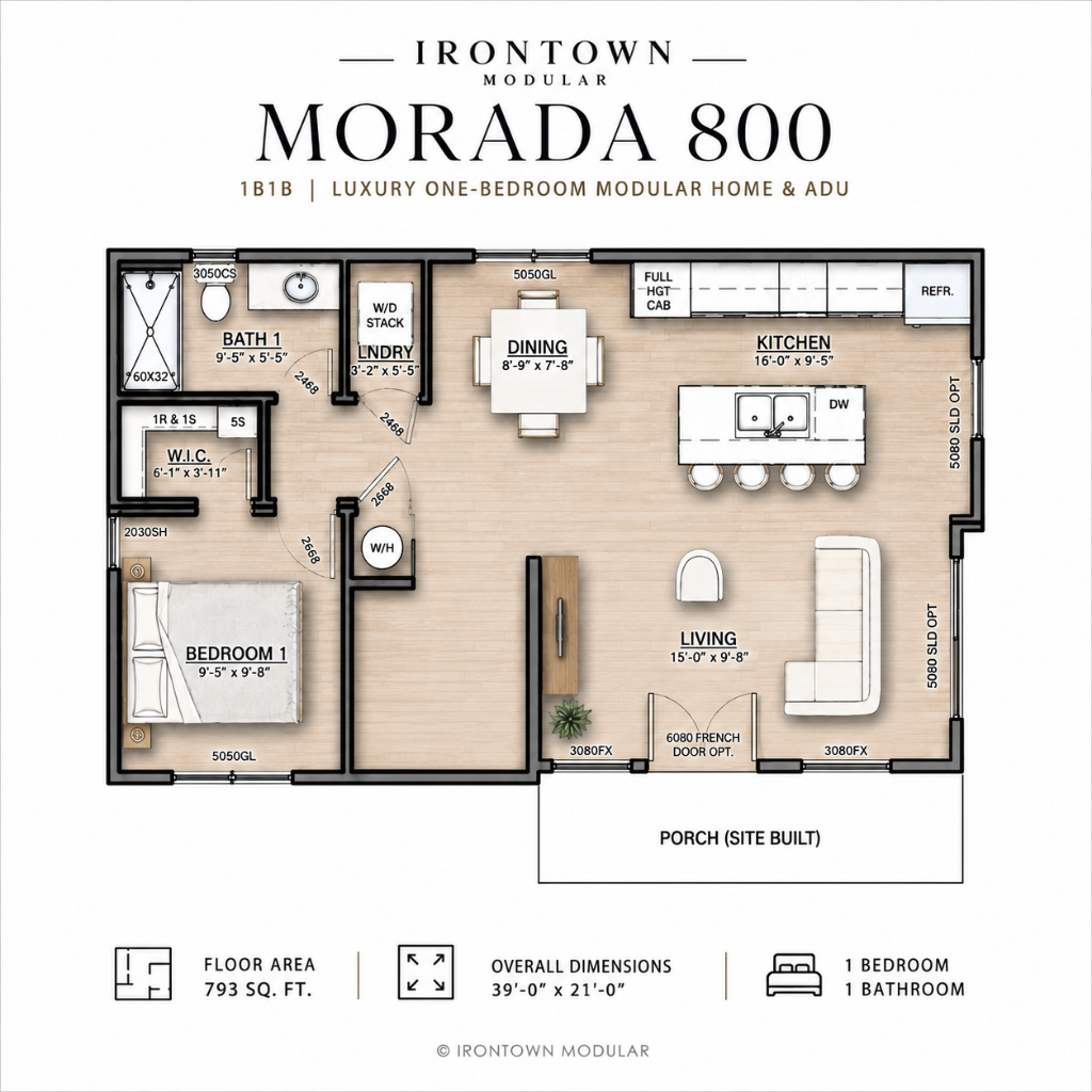 Irontown Morada 800 1B1B | Luxury One-Bedroom Modular Home & ADU