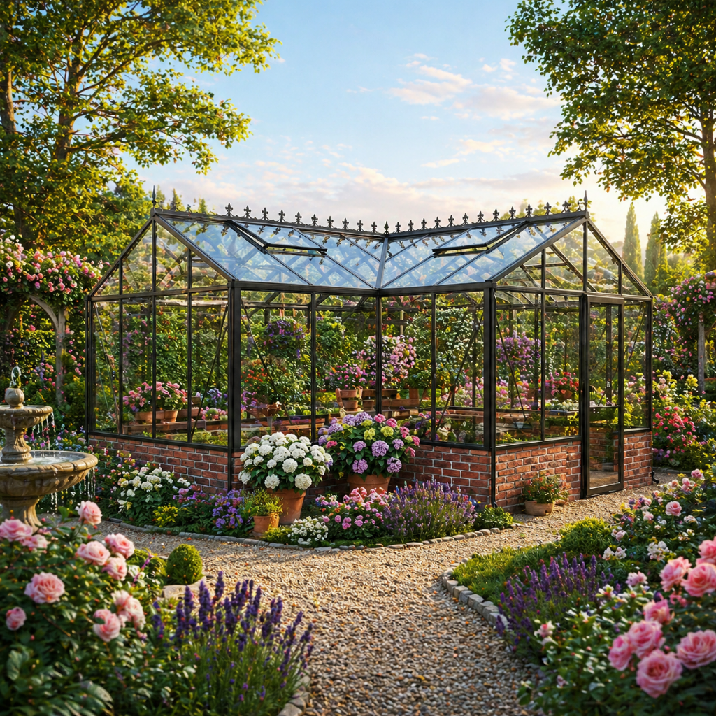 Bloom Cabin Aluminum T-Shape Orangerie Greenhouse | Luxury European Garden Conservatory