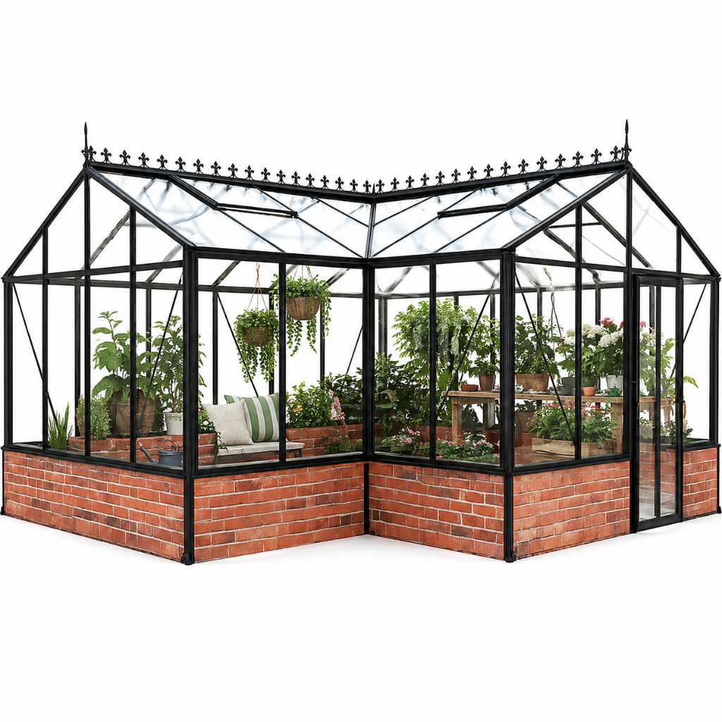 Bloom Cabin Aluminum T-Shape Orangerie Greenhouse | Luxury European Garden Conservatory