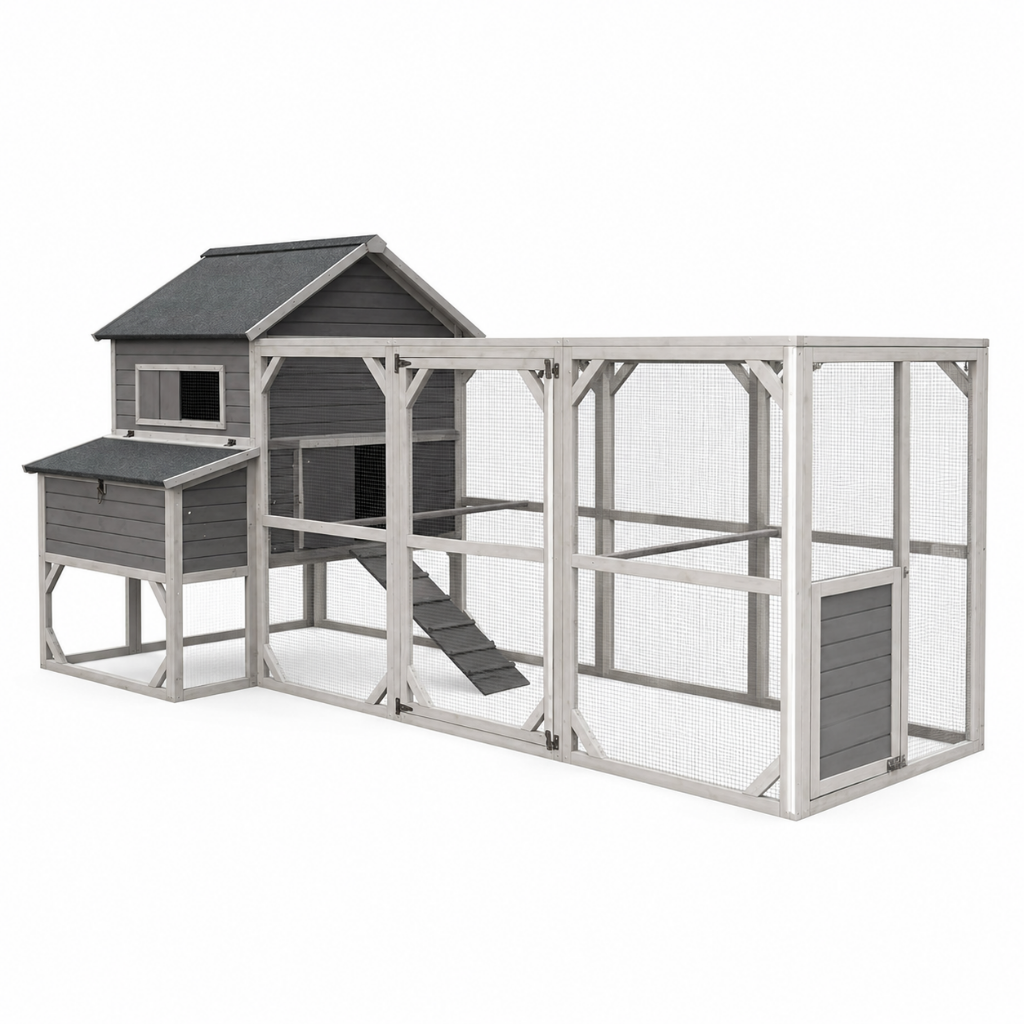 Large Wooden Chicken Coop with Run & 6 Nesting Boxes | Homestead Poultry Shelter (SAK96430)