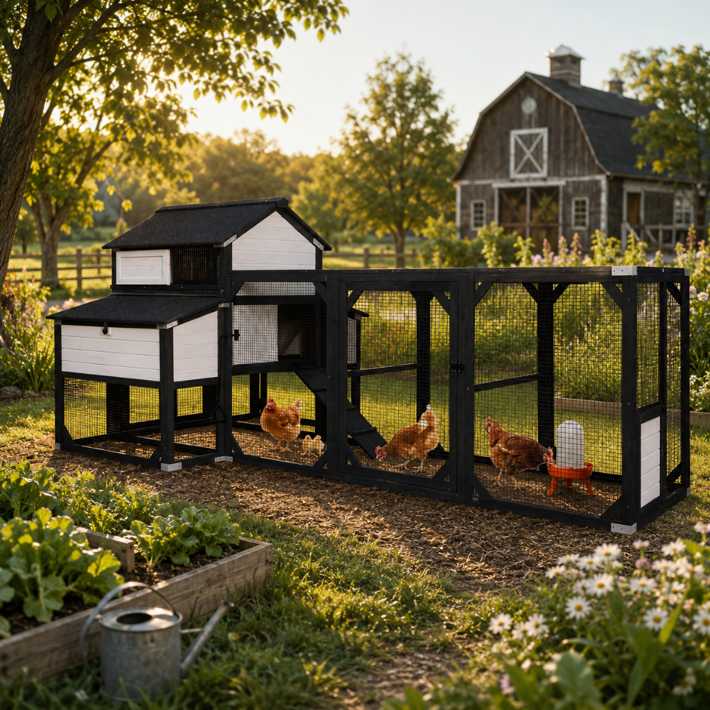 Large Outdoor Chicken Coop with Extended Run & 6 Nesting Boxes | Homestead Poultry Shelter (SAK63940)