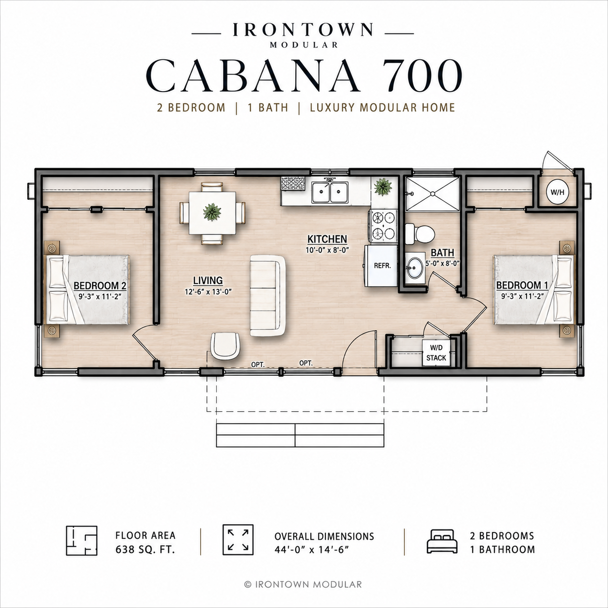 Irontown Cabana 700 2B1B | Luxury Two-Bedroom Modular Home & ADU