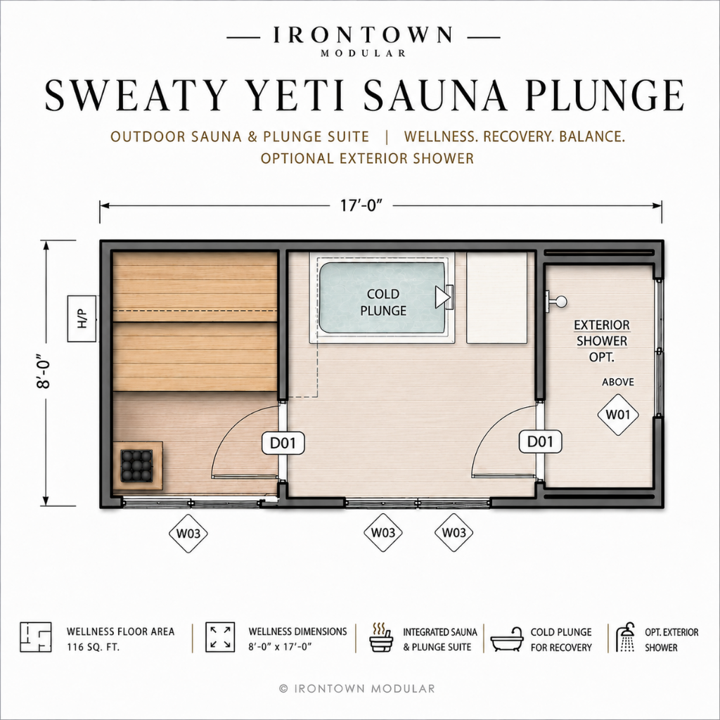 Irontown Sweaty Yeti Sauna Plunge | Outdoor Sauna & Cold Plunge Wellness Retreat