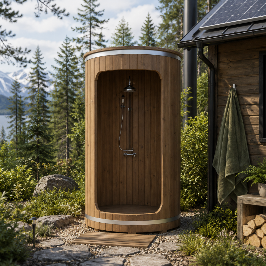 SaunaLife RAIN-Series Model R3 Outdoor Barrel Shower