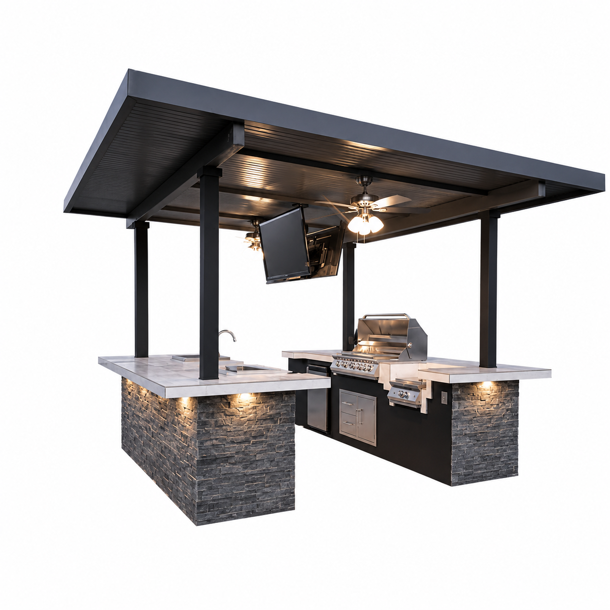 KoKoMo Outdoor Kitchen Entertainment Pavilion with Dual TVs