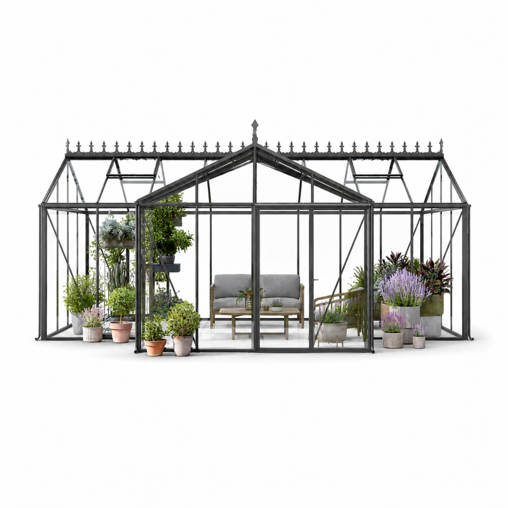 Bloom Cabin Aluminum T-Shape Orangerie Greenhouse | Luxury European Garden Conservatory