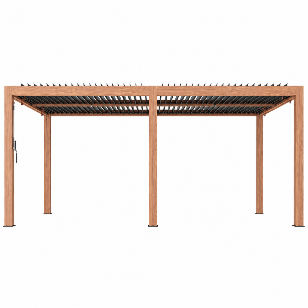 Alora 10' x 20' Luxury Outdoor Louvered Pergola (Wood-Grain Aluminum) (SAK42670)
