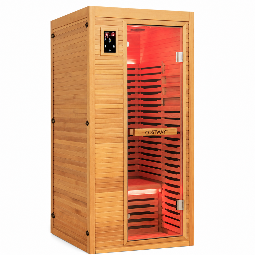 Far Infrared Wooden Sauna Room with Bluetooth Speakers and Oxygen Ionizer for 1-2 person