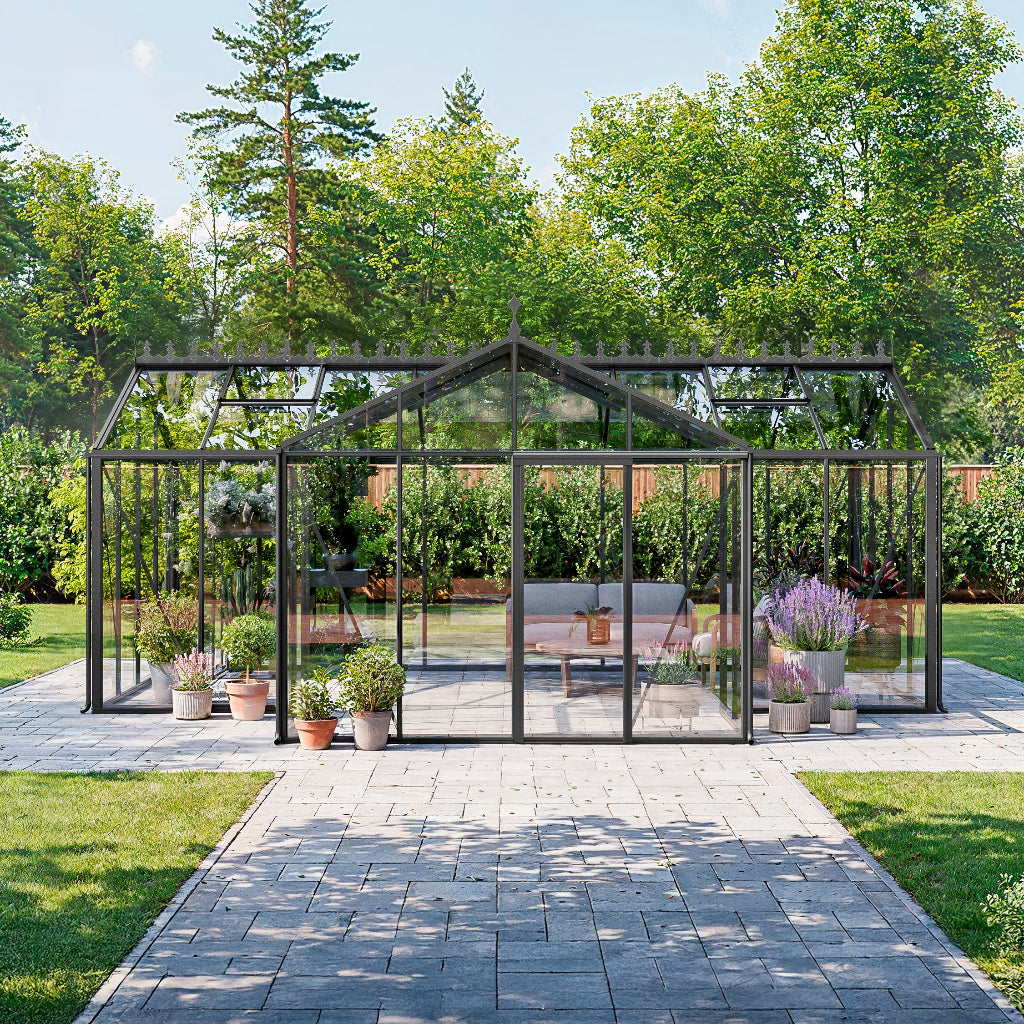 Bloom Cabin Aluminum T-Shape Orangerie Greenhouse | Luxury European Garden Conservatory
