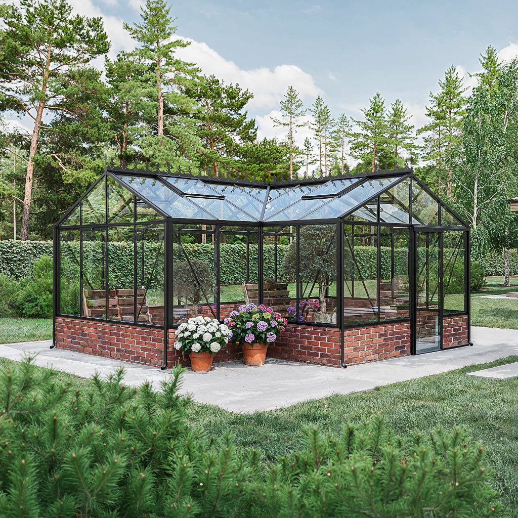 Bloom Cabin Aluminum T-Shape Orangerie Greenhouse | Luxury European Garden Conservatory