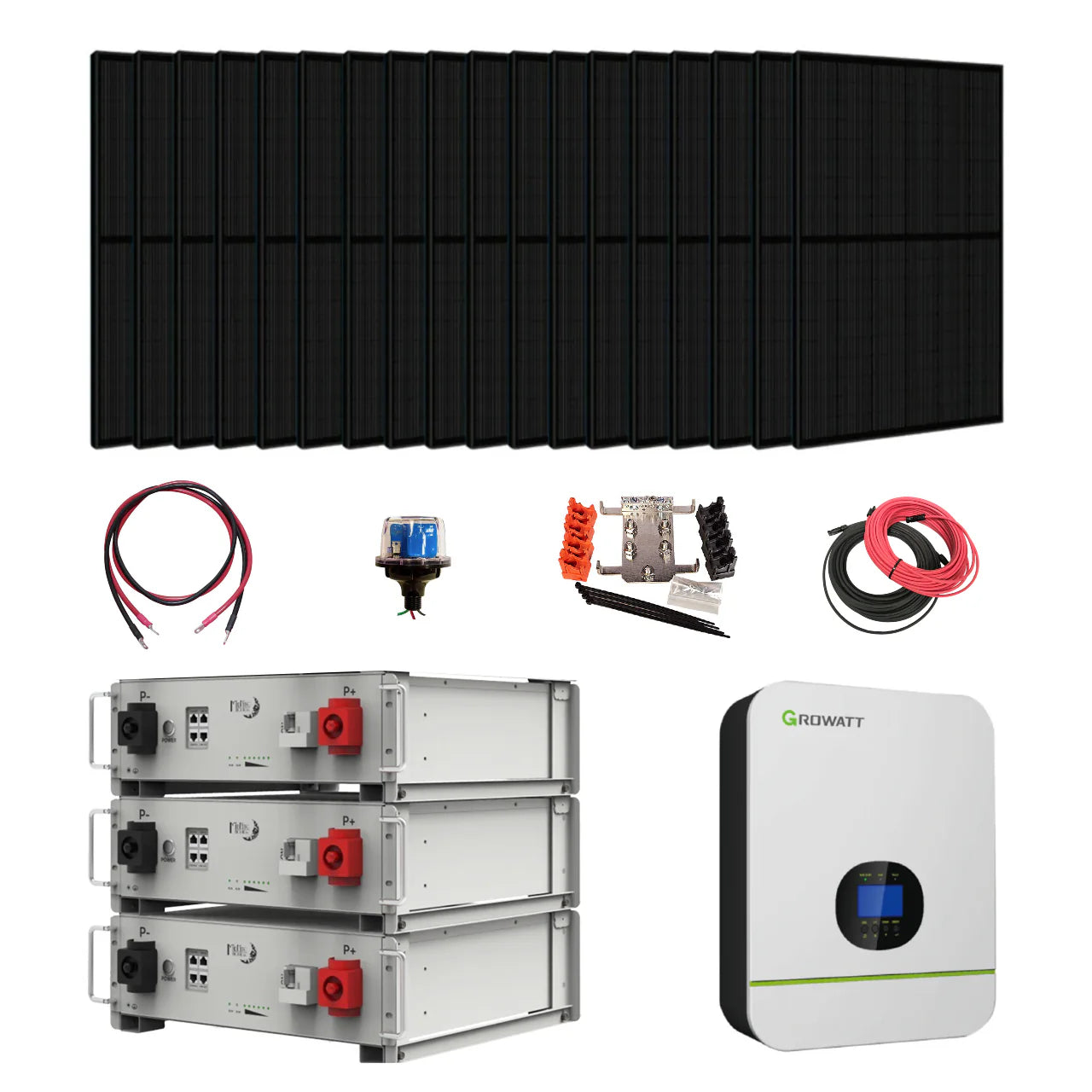 Complete Growatt + Midnite Power Off-Grid Solar Kit | 3000W 120V Inverter | 15.36kWh 48V Lithium Battery Storage | 3560W Solar PV
