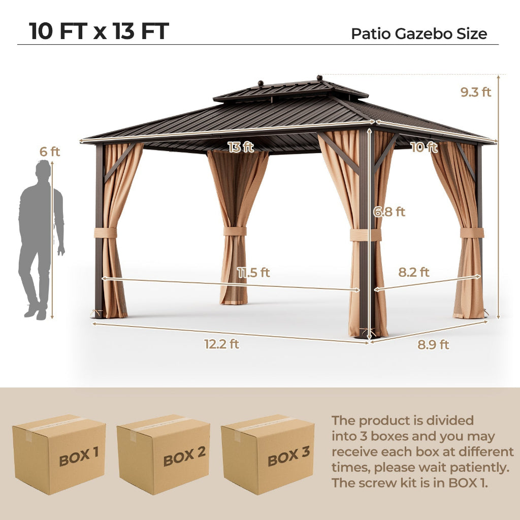 10' x 13' Double-Roof Hardtop Patio Gazebo